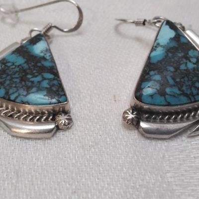 Vintage Navajo Turquoise Nellie Tso Signed Earrings