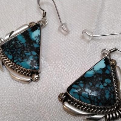 Vintage Navajo Turquoise Nellie Tso Signed Earrings