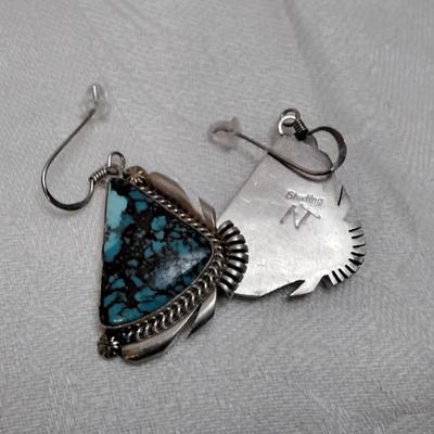 Vintage Navajo Turquoise Nellie Tso Signed Earrings