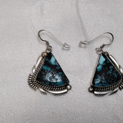 Vintage Navajo Turquoise Nellie Tso Signed Earrings