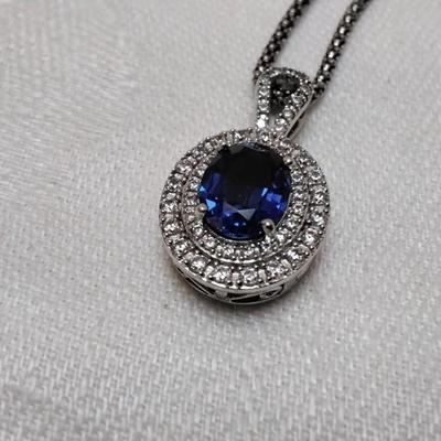 Vintage Sapphire Cz 16" Italian Necklace