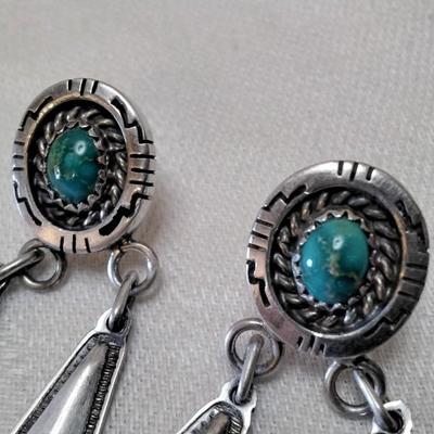 Navajo Hallmarked Hand Stamped Turquoise 925 Earrings