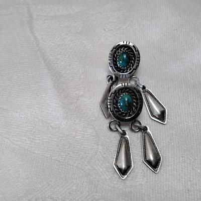 Navajo Hallmarked Hand Stamped Turquoise 925 Earrings