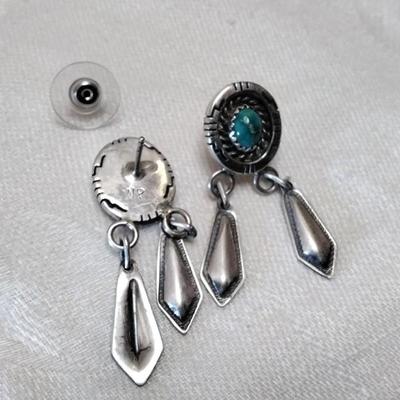 Navajo Hallmarked Hand Stamped Turquoise 925 Earrings