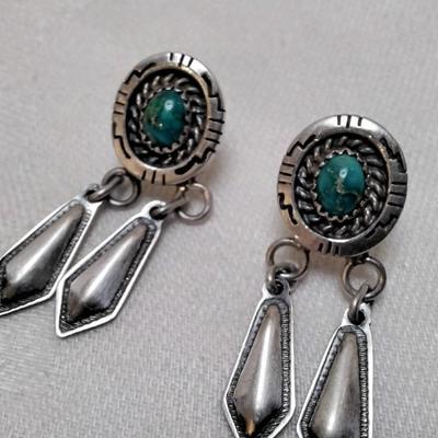 Navajo Hallmarked Hand Stamped Turquoise 925 Earrings