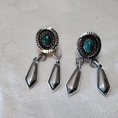 Navajo Hallmarked Hand Stamped Turquoise 925 Earrings