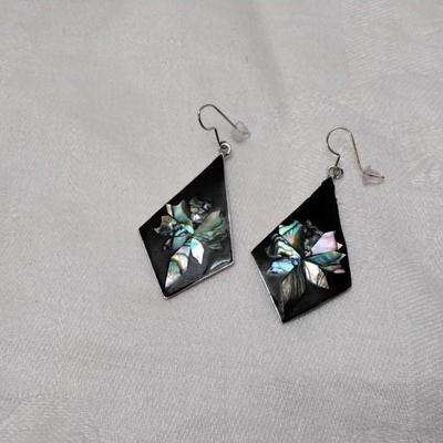 Vintage Onyx and Abalone Mexico 925 Earrings