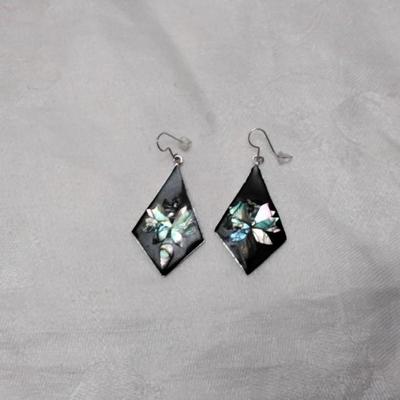 Vintage Onyx and Abalone Mexico 925 Earrings