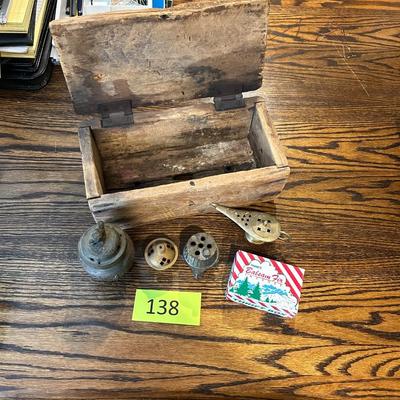 Vintage Box and 4 Vintage Incense Holders W/ Incense