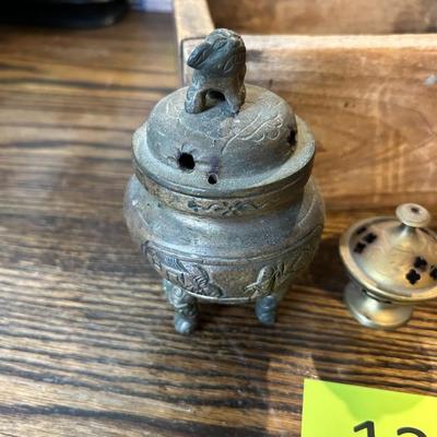 Vintage Box and 4 Vintage Incense Holders W/ Incense
