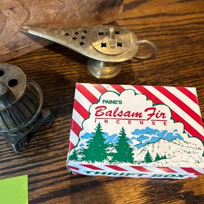 Vintage Box and 4 Vintage Incense Holders W/ Incense
