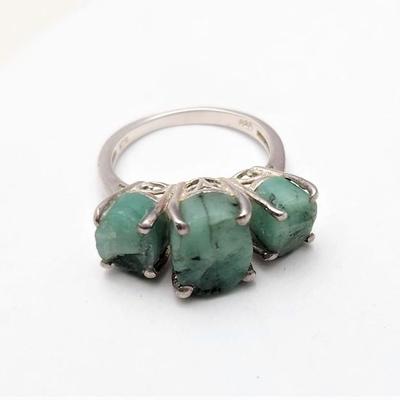 Lot #32  Southwest Style Sterlng Silver/Green Turquoise Ring, Size 7
