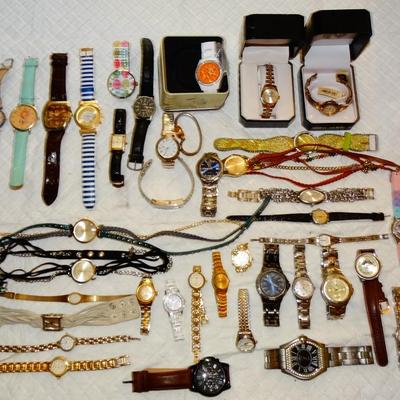Assorted Non-Working Watch Lot - Timex, Dinky, Fossil, Anne Klein, Geneva, Elgin, and More (43) Pieces) Lot W-64