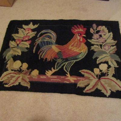 Rooster Theme Hooked Rug- Approx 36