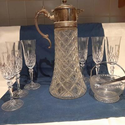 Galway crystal wine glasses - stem glasses with vintage Italy glass pitcher