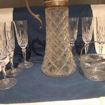 Galway crystal wine glasses - stem glasses with vintage Italy glass pitcher