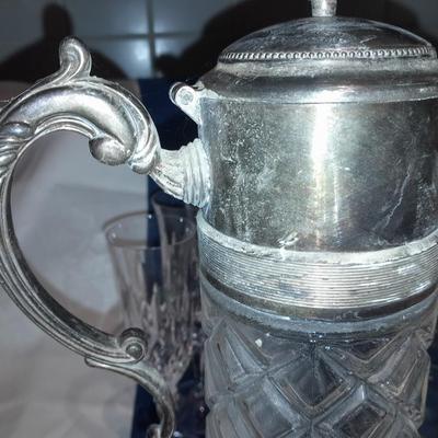 Galway crystal wine glasses - stem glasses with vintage Italy glass pitcher