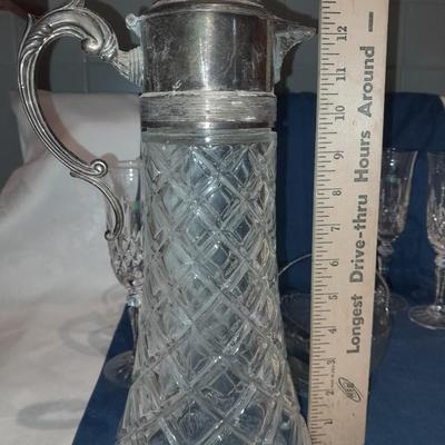 Galway crystal wine glasses - stem glasses with vintage Italy glass pitcher