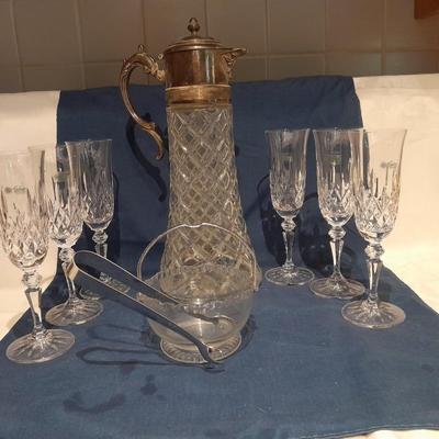 Galway crystal wine glasses - stem glasses with vintage Italy glass pitcher