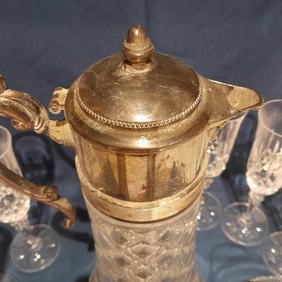 Galway crystal wine glasses - stem glasses with vintage Italy glass pitcher