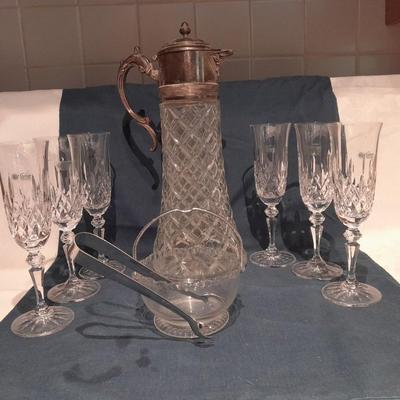 Galway crystal wine glasses - stem glasses with vintage Italy glass pitcher