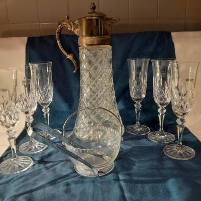 Galway crystal wine glasses - stem glasses with vintage Italy glass pitcher