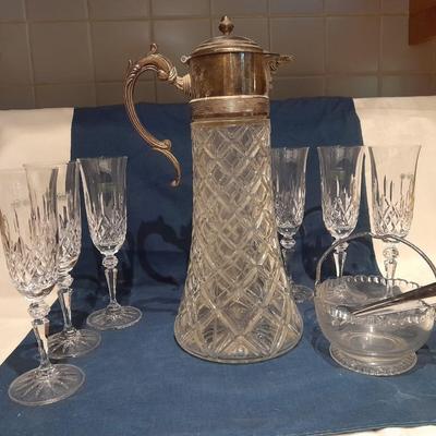 Galway crystal wine glasses - stem glasses with vintage Italy glass pitcher
