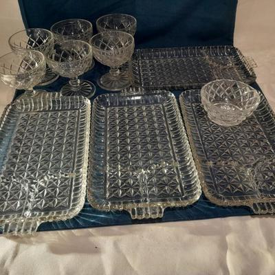 Glass snack plates with stemware and a bowl
