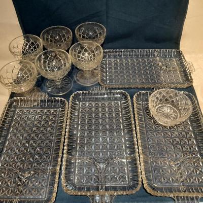 Glass snack plates with stemware and a bowl