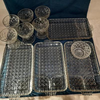 Glass snack plates with stemware and a bowl