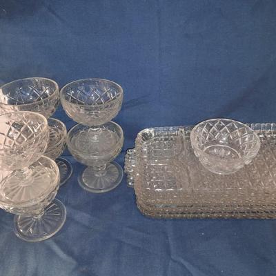 Glass snack plates with stemware and a bowl