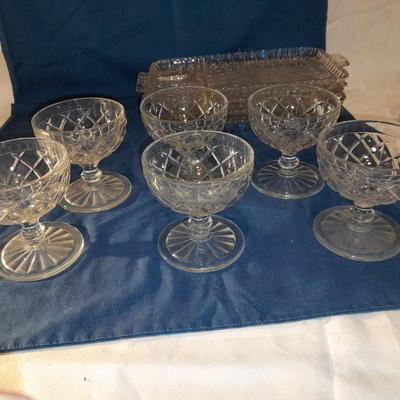 Glass snack plates with stemware and a bowl