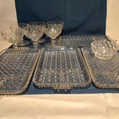 Glass snack plates with stemware and a bowl