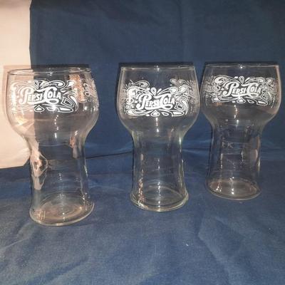 Three vintage collectible Pepsi cola glasses