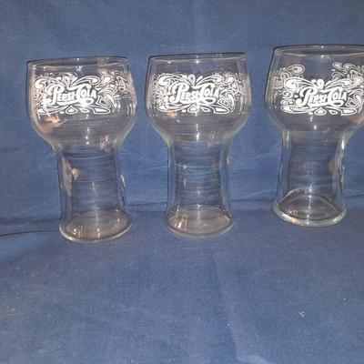 Three vintage collectible Pepsi cola glasses