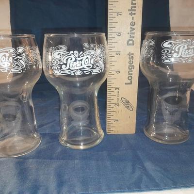 Three vintage collectible Pepsi cola glasses