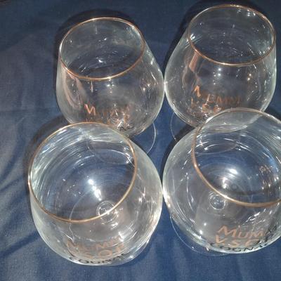 4 vintage MUMM V.S.O.P. Cognac stem glasses