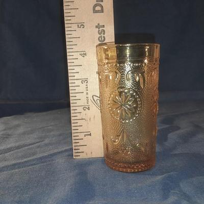 Vintage Amber Glassware Indiana glass juice cup, cream or sugar dish and small crackle glass pitcher