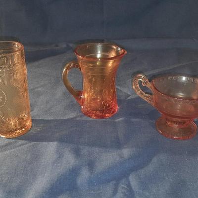 Vintage Amber Glassware Indiana glass juice cup, cream or sugar dish and small crackle glass pitcher