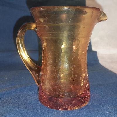 Vintage Amber Glassware Indiana glass juice cup, cream or sugar dish and small crackle glass pitcher