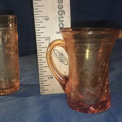 Vintage Amber Glassware Indiana glass juice cup, cream or sugar dish and small crackle glass pitcher