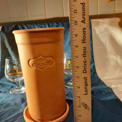 Clay Portugal Himark wine cooler with two New Belgium stemware glasses