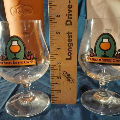 Clay Portugal Himark wine cooler with two New Belgium stemware glasses