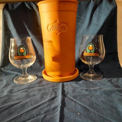Clay Portugal Himark wine cooler with two New Belgium stemware glasses