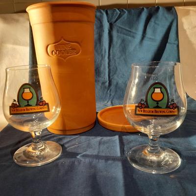 Clay Portugal Himark wine cooler with two New Belgium stemware glasses