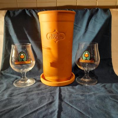 Clay Portugal Himark wine cooler with two New Belgium stemware glasses