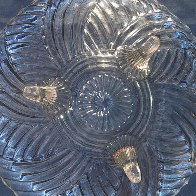 Vintage Floral Etched Tall Crystal Decanter w/ Stopper glasses, small pitcher and a three footed platter