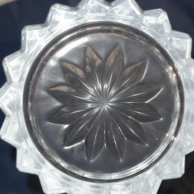 Vintage Floral Etched Tall Crystal Decanter w/ Stopper glasses, small pitcher and a three footed platter