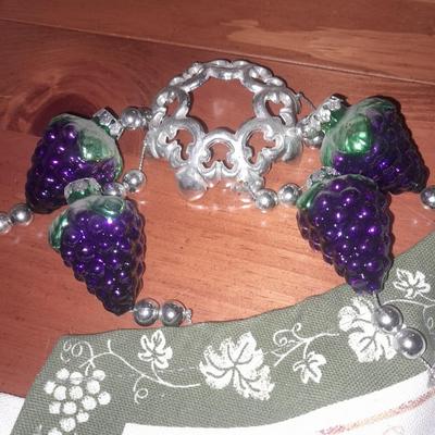 Grape themed Kitchen Apron and two sets of hanging grapes