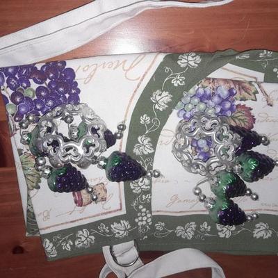Grape themed Kitchen Apron and two sets of hanging grapes